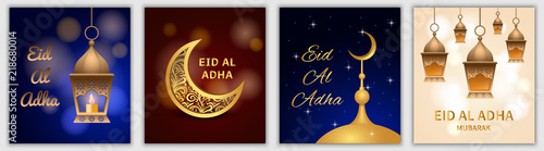 Eid al adha festival banner concept set. Realistic illustration of 4 Eid al Adha festival vector banner concepts for web