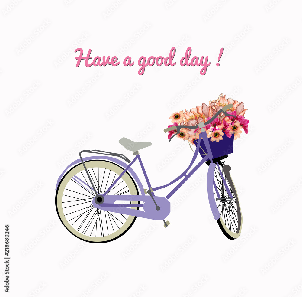 Fototapeta rower z koszem i kwiatami