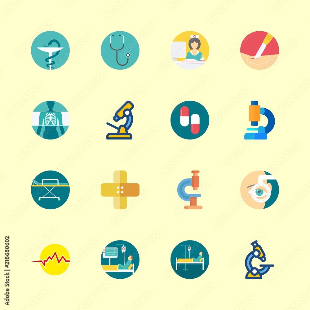 hospital vector icons set. microscope, stethoscope, surgery and band aid in this set