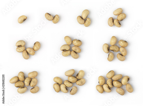 Set of Roasted Soybeans or Soy Nuts isolated on White Background.