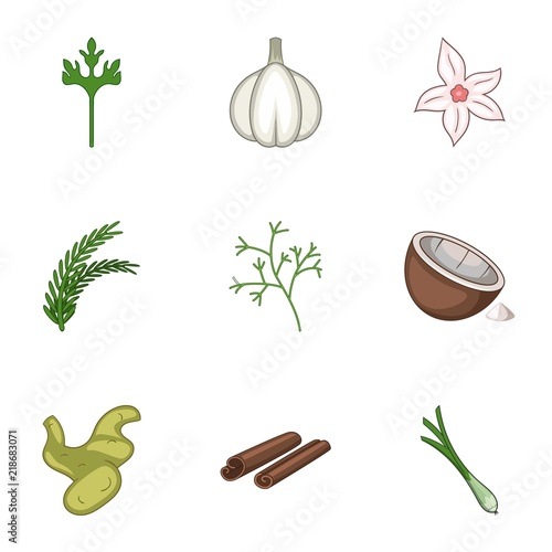 Garlic icons set. Cartoon set of 9 garlic vector icons for web isolated on white background