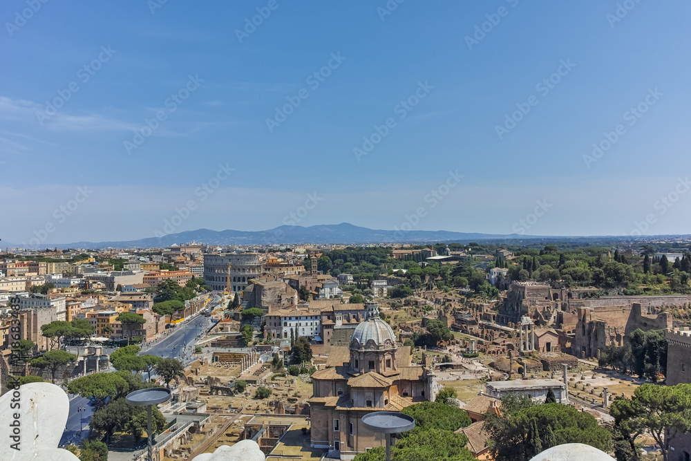 Panoramic view of City of Rome from the roof of  Altar of the Fatherland, Italy