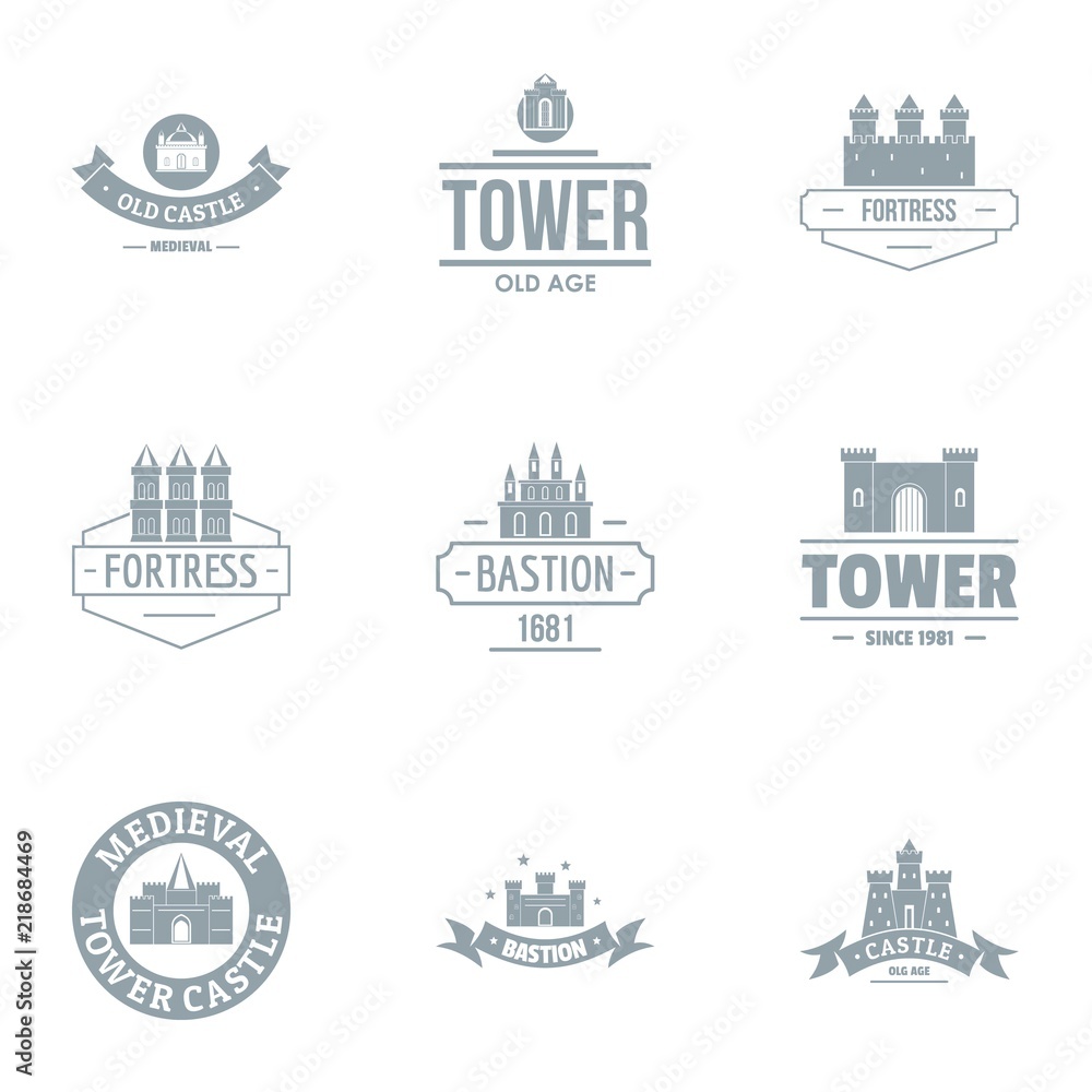 Tower castle logo set. Simple set of 9 tower castle vector logo for web isolated on white background Tower castle logo set. Simple set of 9 tower castle vector logo for web isolated on white background