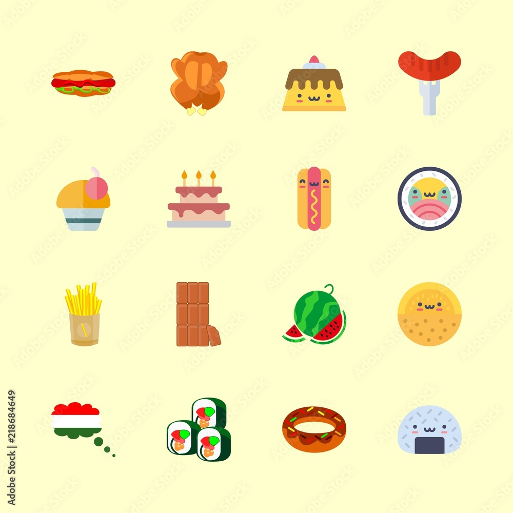 eat vector icons set. hungery, chocolate, cupcake and melon in this set