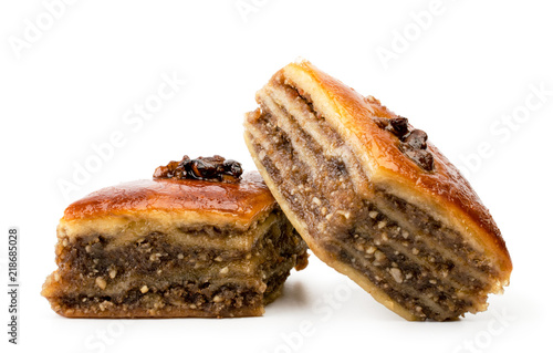 Two pieces of baklava isolated on a white.