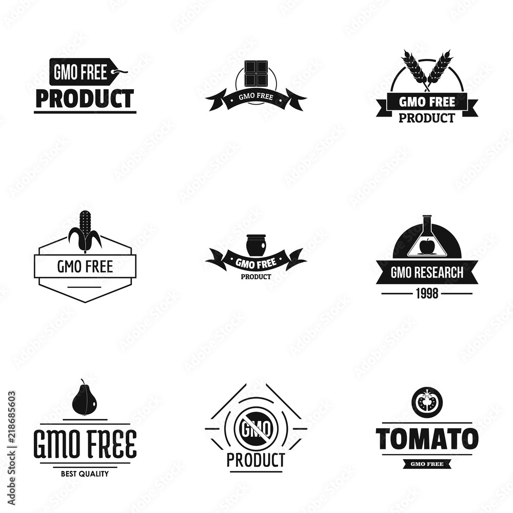 GMO clean logo set. Simple set of 9 GMO clean vector logo for web isolated on white background GMO clean logo set. Simple set of 9 GMO clean vector logo for web isolated on white background