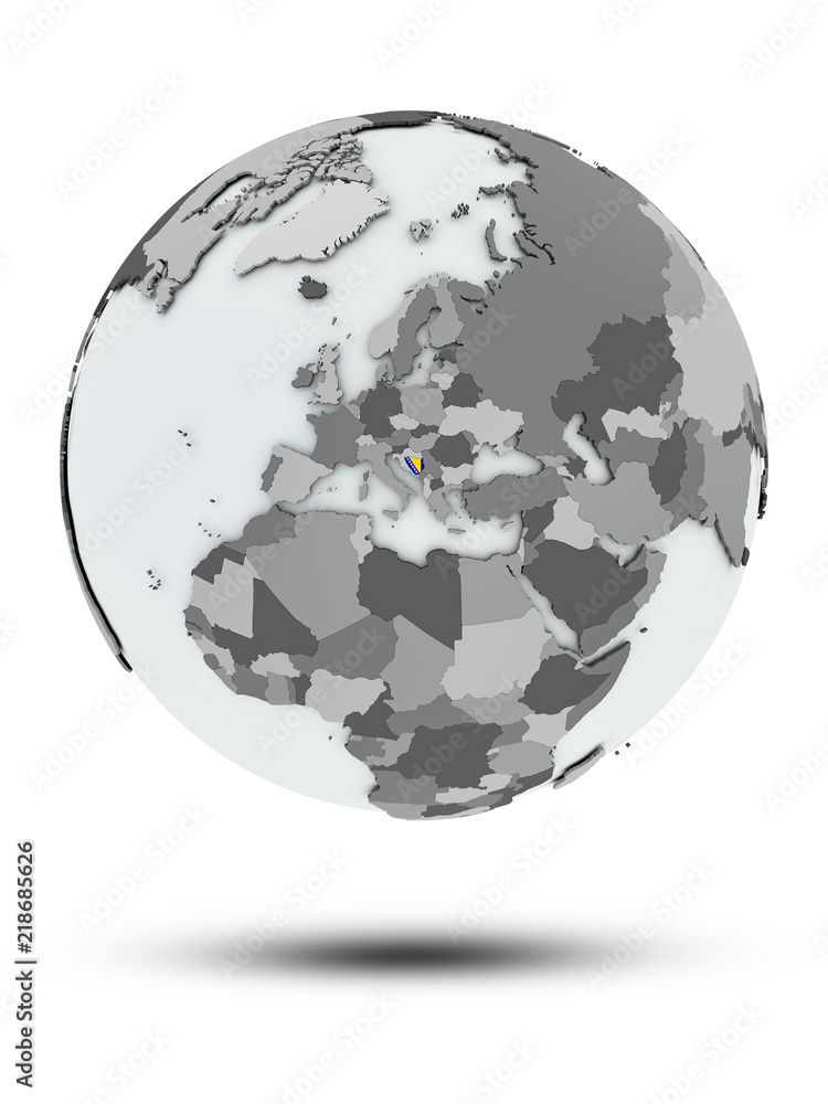 Bosnia and Herzegovina on political globe isolated Bosnia and Herzegovina on political globe isolated
