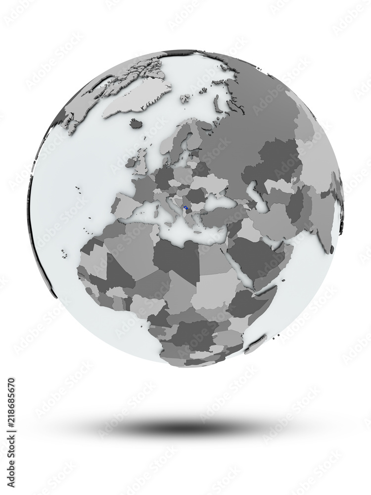 Kosovo on political globe isolated Kosovo on political globe isolated