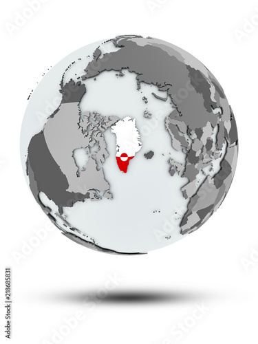 Greenland on political globe isolated