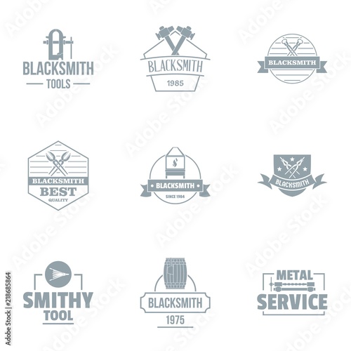Blacksmithing logo set. Simple set of 9 blacksmithing vector logo for web isolated on white background photo
