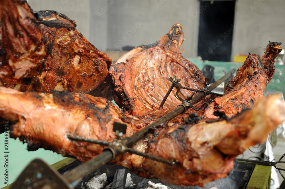 The raw lamb meat has been mixed with various spices and grilled using traditional methods. Charcoal is used to raise the aroma of spices used. The raw lamb meat has been mixed with various spices and grilled using traditional methods. Charcoal is used to raise the aroma of spices used.