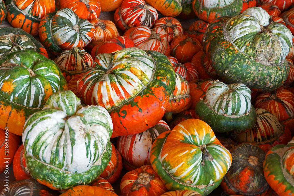 Many of pumpkins in vegetable shop