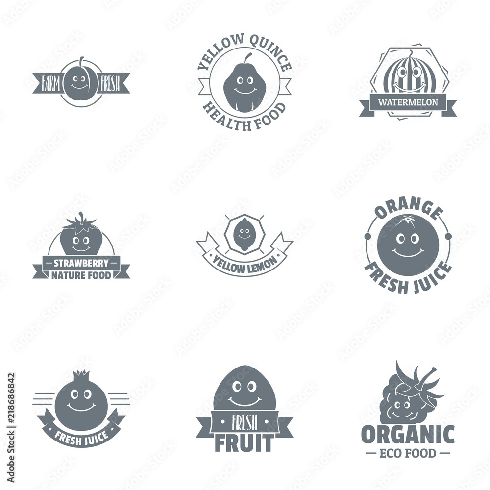 Fresh fruit logo set. Simple set of 9 fresh fruit vector logo for web isolated on white background