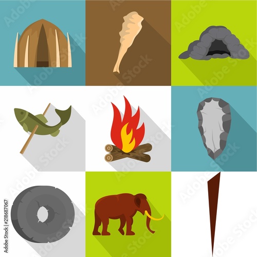 Common ancestor icons set. Flat set of 9 common ancestor vector icons for web isolated on white background photo