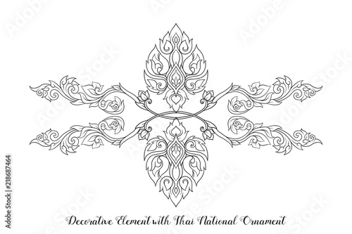 Set of outline elements of traditional Thai ornament. 
