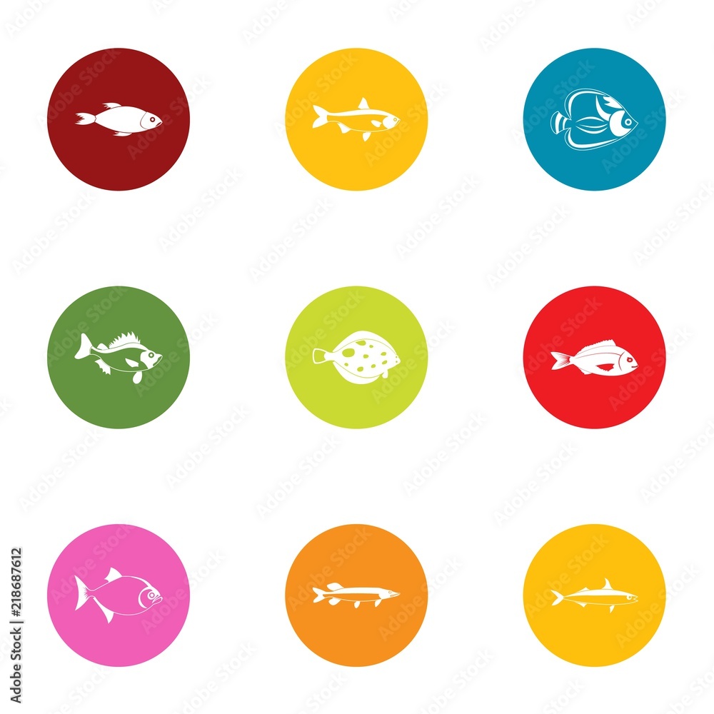 Fish breeding icons set. Flat set of 9 fish breeding vector icons for web isolated on white background Fish breeding icons set. Flat set of 9 fish breeding vector icons for web isolated on white background