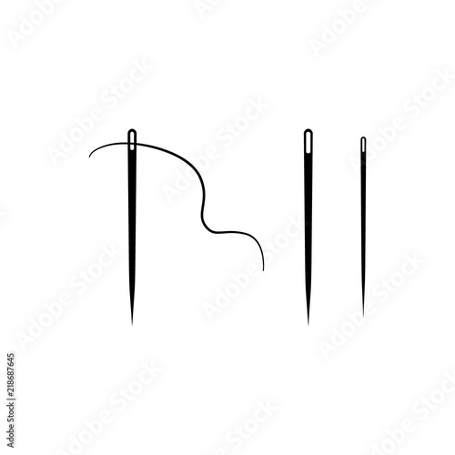 Set of sewing needles vector icons. Sewing needle and thread.