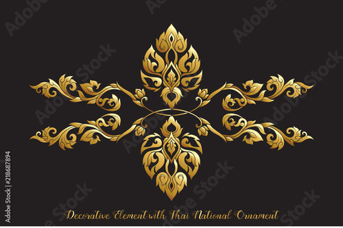 Set of gold elements of traditional Thai ornament. 