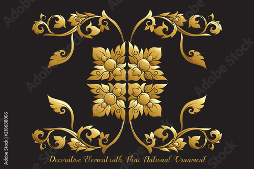 Set of gold elements of traditional Thai ornament. 