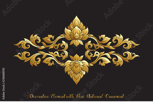 Set of gold elements of traditional Thai ornament. 