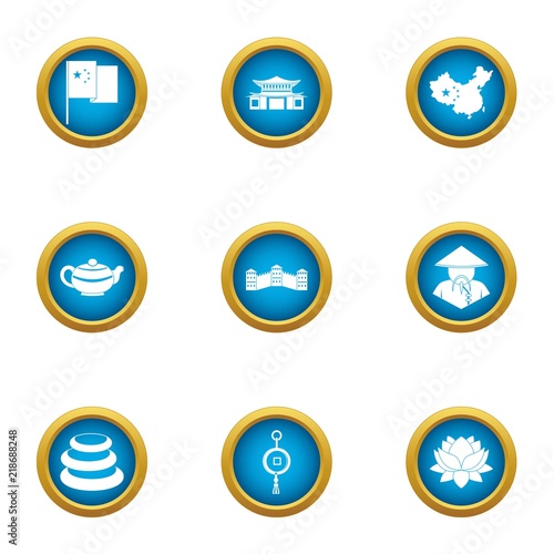 Asie icons set. Flat set of 9 asie vector icons for web isolated on white background