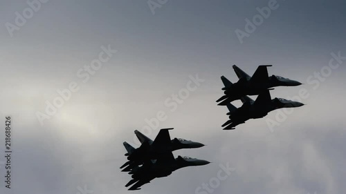Group Aerobatics Military Aircraft In Formation