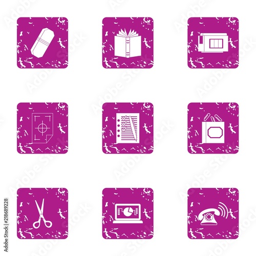 Require icons set. Grunge set of 9 require vector icons for web isolated on white background