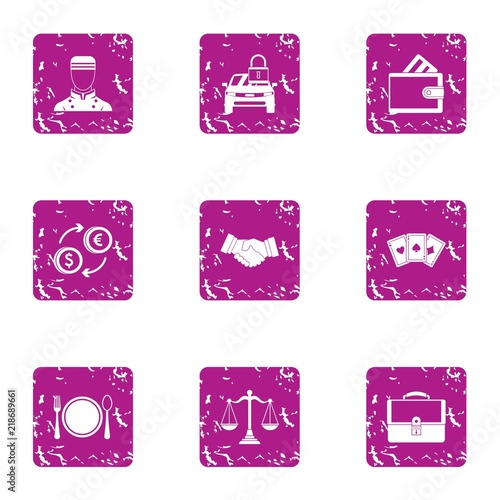 Stock exchange icons set. Grunge set of 9 stock exchange vector icons for web isolated on white background