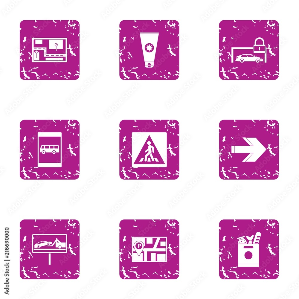 Way guide icons set. Grunge set of 9 way guide vector icons for web isolated on white background Way guide icons set. Grunge set of 9 way guide vector icons for web isolated on white background