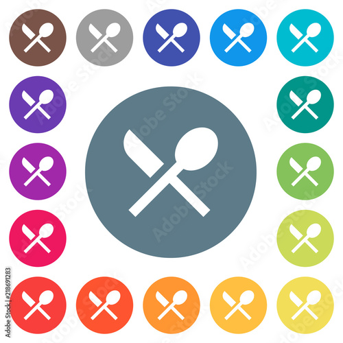 Dining flat white icons on round color backgrounds