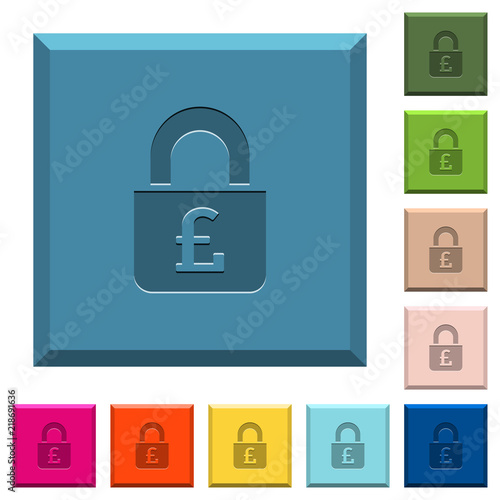 Locked Pounds engraved icons on edged square buttons