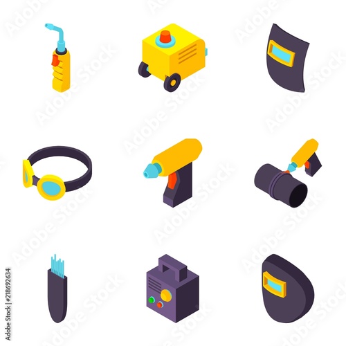 Pipe welding icons set. Isometric set of 9 pipe welding vector icons for web isolated on white background