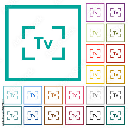 Camera time value mode flat color icons with quadrant frames photo