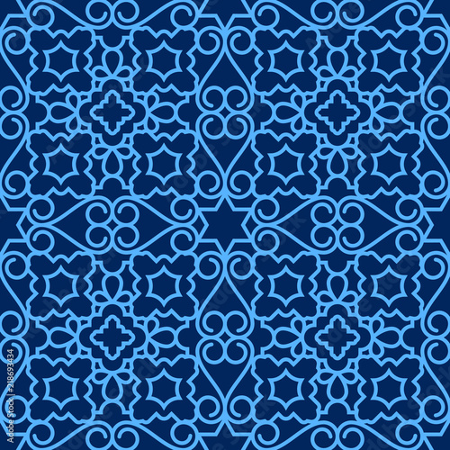 Jewish semaless pattern with star of David israel geometric blue ornament texture background