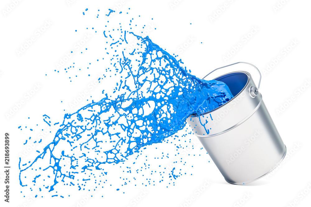 Obraz premium Blue paint can with splashing, 3D rendering
