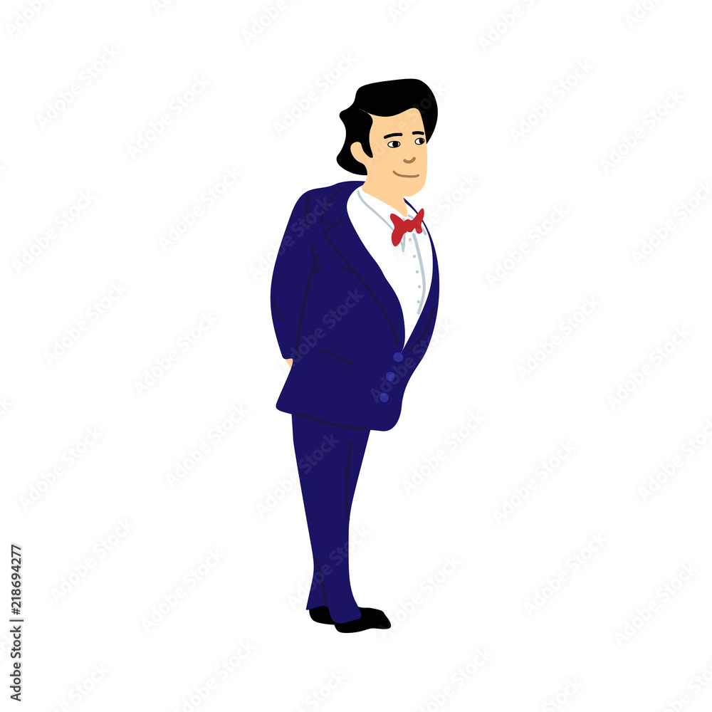 Man in business suit with vest. Elegant businessman in costume vector illustration