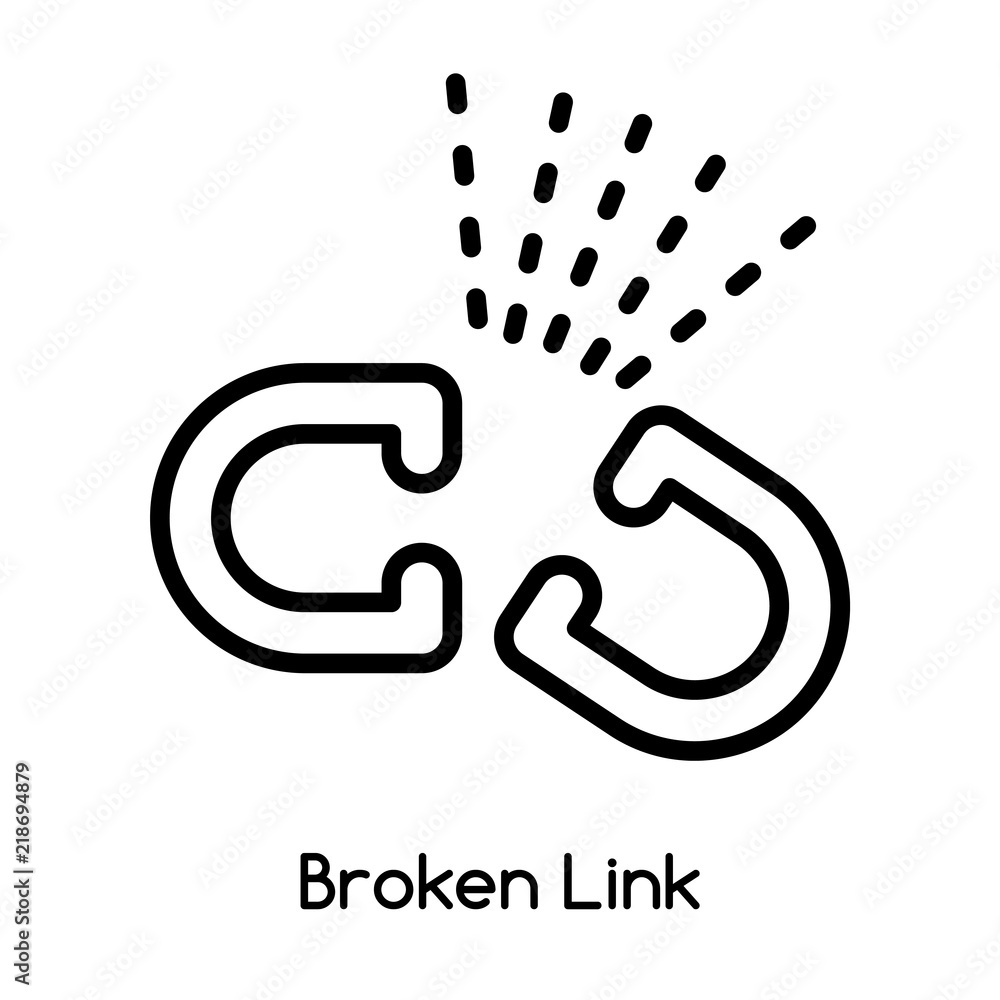 Broken Link icon vector isolated on white background, Broken Link sign , line or linear design elements in outline style Broken Link icon vector isolated on white background, Broken Link sign , line or linear design elements in outline style