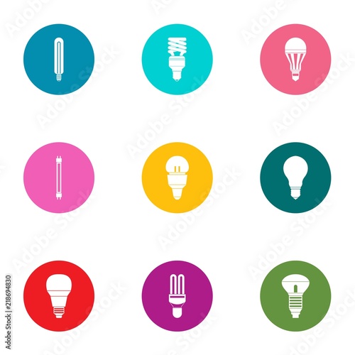 Large lamp icons set. Flat set of 9 large lamp vector icons for web isolated on white background