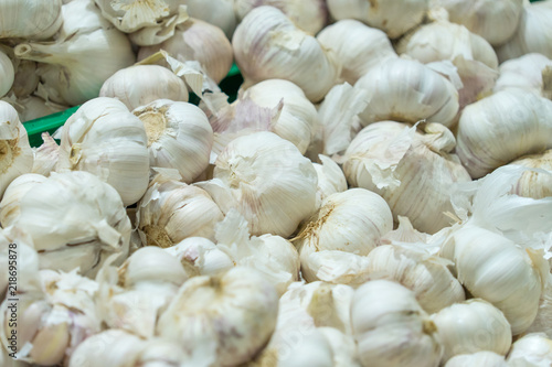 Garlic on the counter of the store.