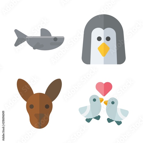 Fototapeta Naklejka Na Ścianę i Meble -  animals vector icons set. love birds, shark, kangaroo and penguin in this set
