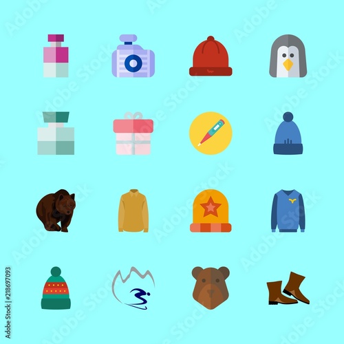 winter vector icons set. boots, thermometer, radiator and cologne in this set
