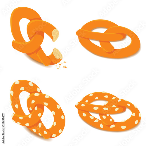 Pretzel sticks oktoberfest bagel bread icons set. Isometric illustration of 4 pretzel sticks oktoberfest bagel bread vector icons for web