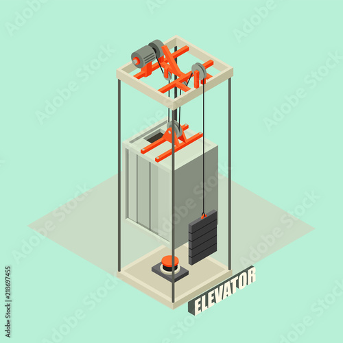 Big building elevator concept background. Isometric illustration of big building elevator vector concept background for web design