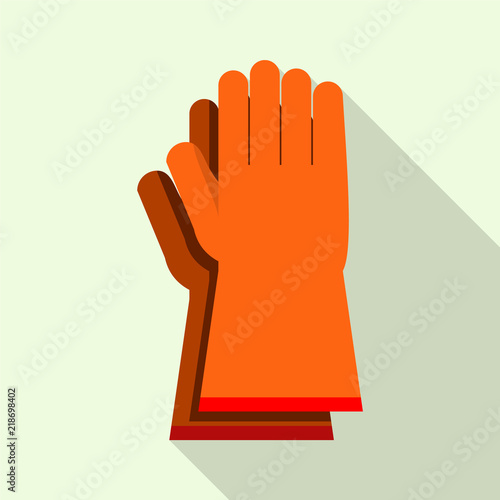 Work orange gum gloves icon. Flat illustration of work orange gum gloves vector icon for web design