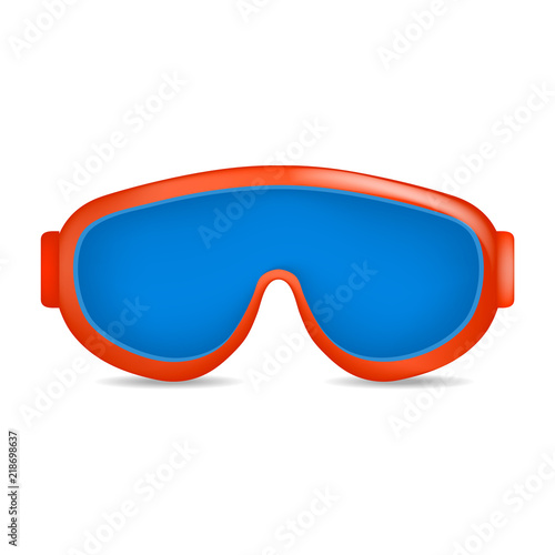 Ski blue color glasses mockup. Realistic illustration of ski blue color glasses vector mockup for web design isolated on white background