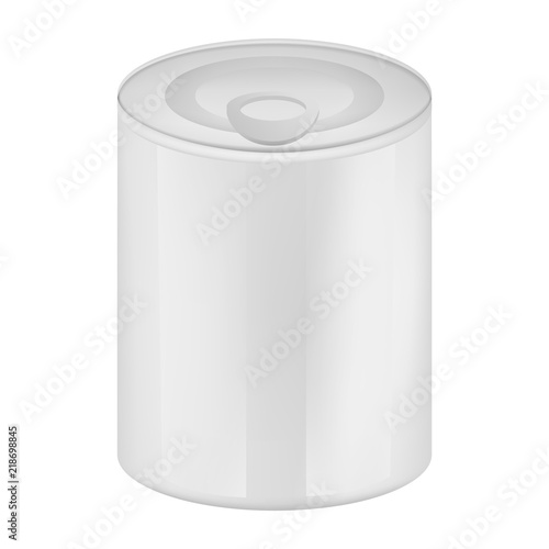 Tin can of olive mockup. Realistic illustration of tin can of olive vector mockup for web design isolated on white background