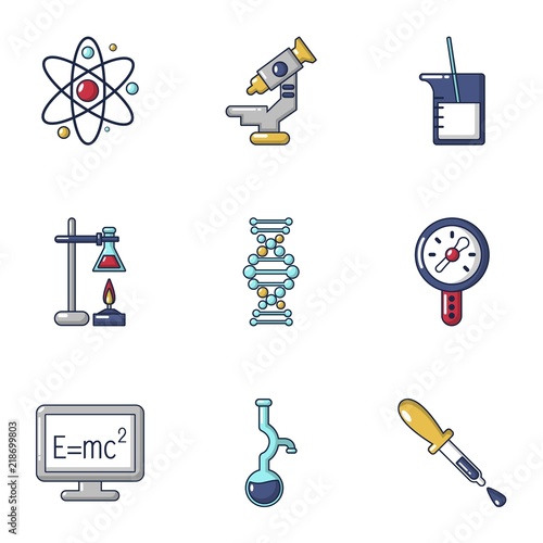Physical research icons set. Cartoon set of 9 physical research vector icons for web isolated on white background
