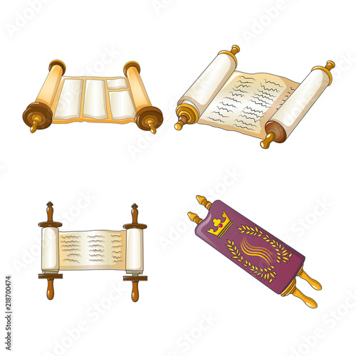 Torah scroll book bible shavuot icons set. Cartoon illustration of 4 Torah scroll book bible shavuot vector icons for web