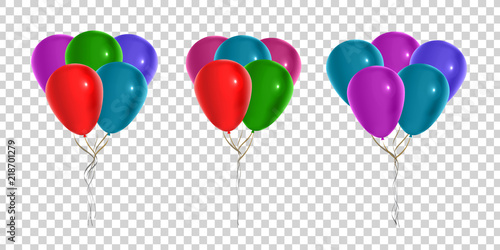 Vector set of realistic isolated balloons for decoration and covering on the transparent background. Concept of happy birthday, anniversary and holiday.