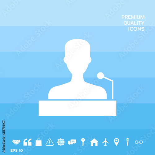 Speaker, orator speaking from tribune icon